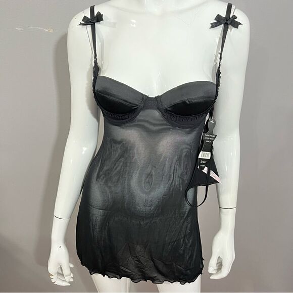 NWT Flora's Follies Sheer Black Sexy Nightie with matching thong - S‎ - Picture 5 of 12